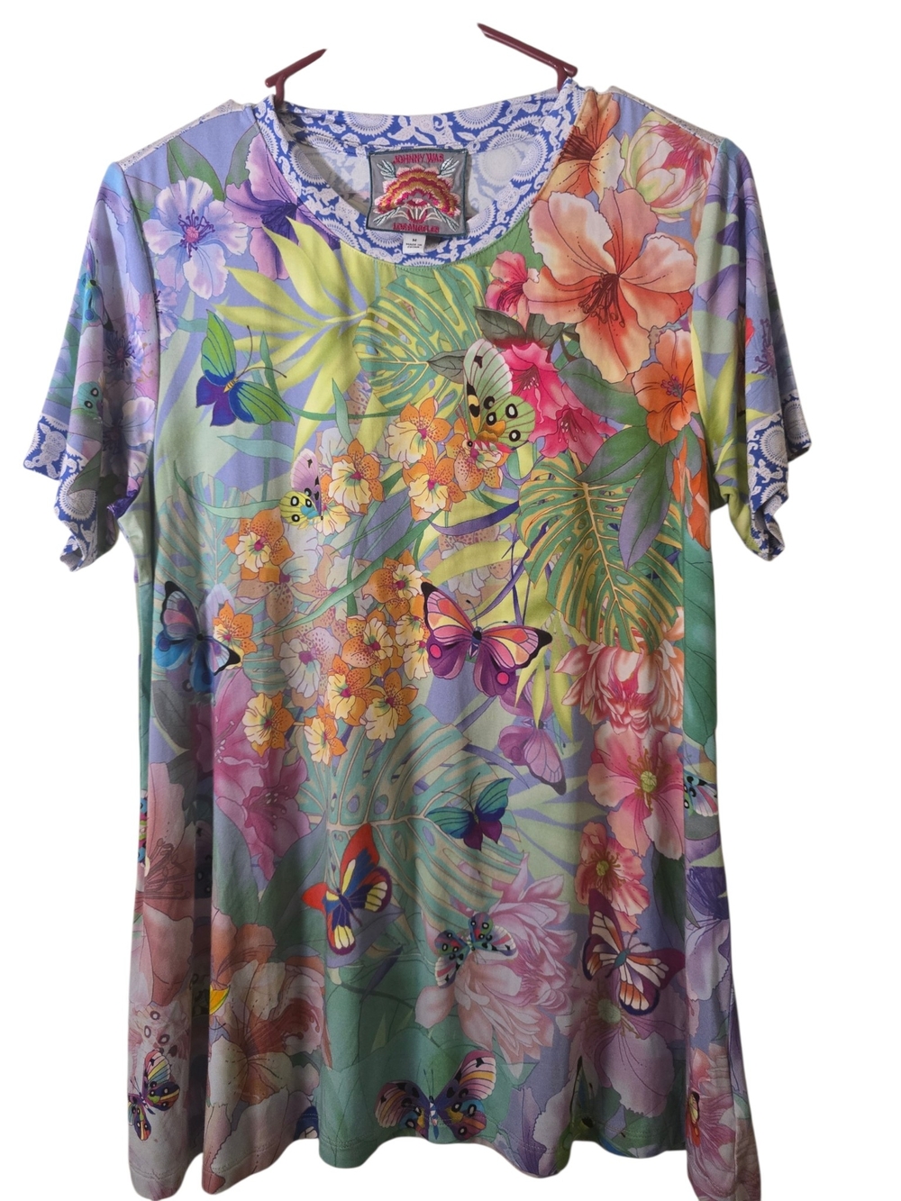 Johnny Was Pastel Floral & Butterfly V-Neck Blouse